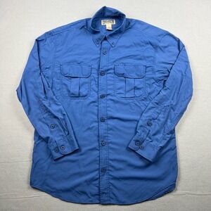 Duluth Trading Co Men's Large Blue Nylon Long Sleeve Button Down Utility Shirt